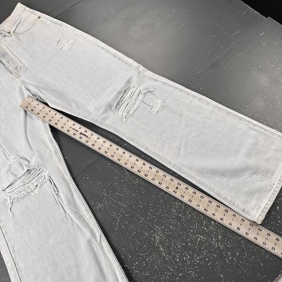 KanCan Jeans Women 36x34 Light Wash Distressed Button Fly Baggy Bell Bottom EUC - Picture 6 of 9